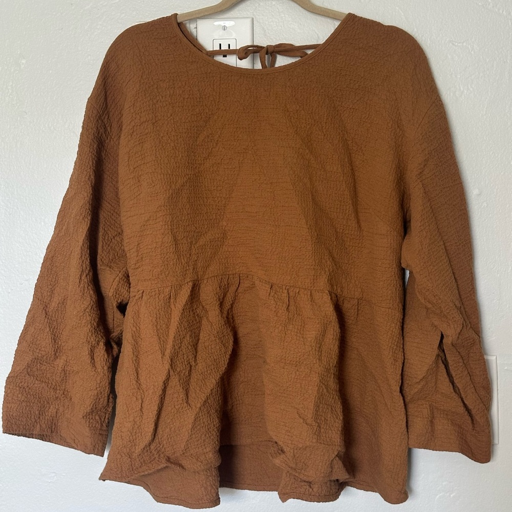 Madewell Brown Textured Peplum Blouse